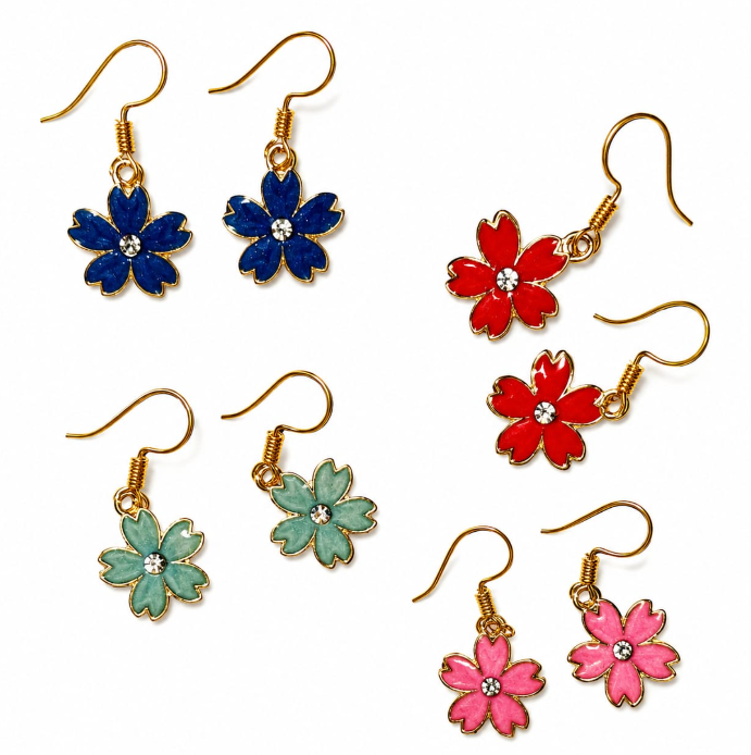 Gold-Plated Cherry Blossom Enamel Earrings