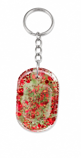 Customizable Resin Photo Keychain – Red & Green Glitter Blank Pendant