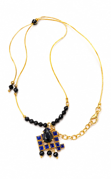 Royal Blue and Black Geometric Statement Necklace