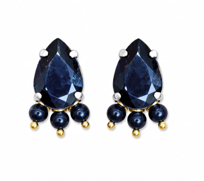 Midnight Blue Teardrop Stud Earrings – Majestic Crystal Drop Jewelry
