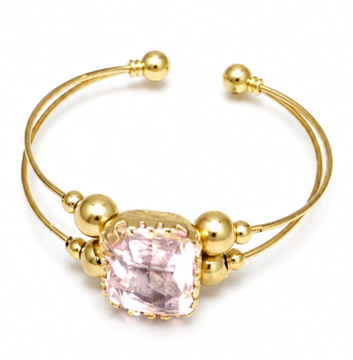 Blush Pink Cushion-Cut Crystal Open Cuff Bracelet