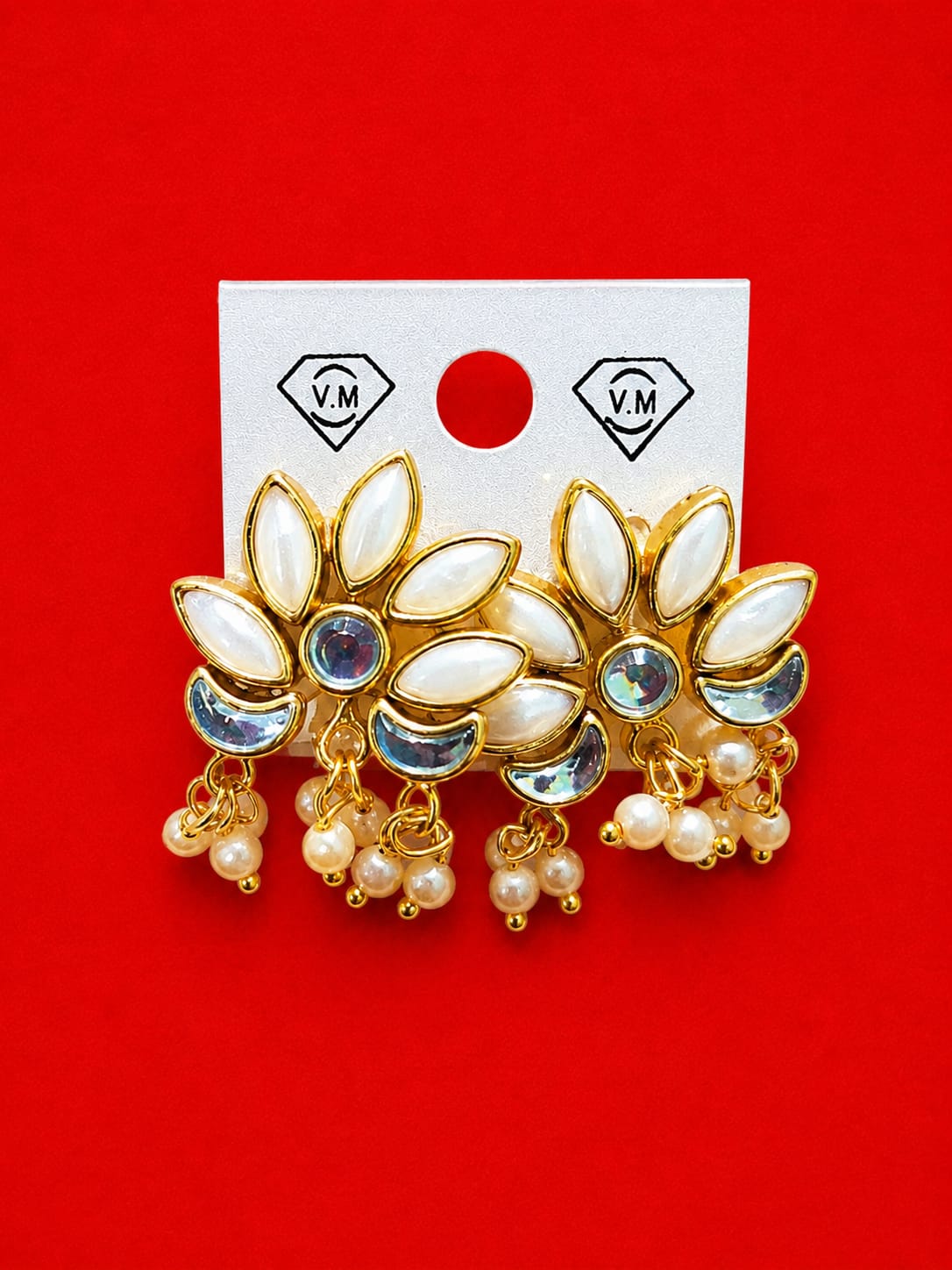 Elegant Pearl & Crystal Floral Earrings